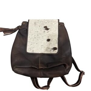 Brown and White Leather Backpack